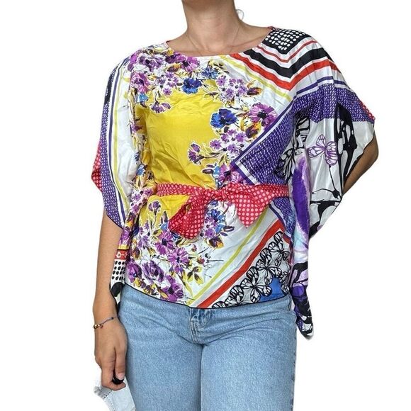 New Cabi 100% Silk Butterfly Belted Kimono Top Blouse Size Small Art to Wear 345 - Picture 3 of 10